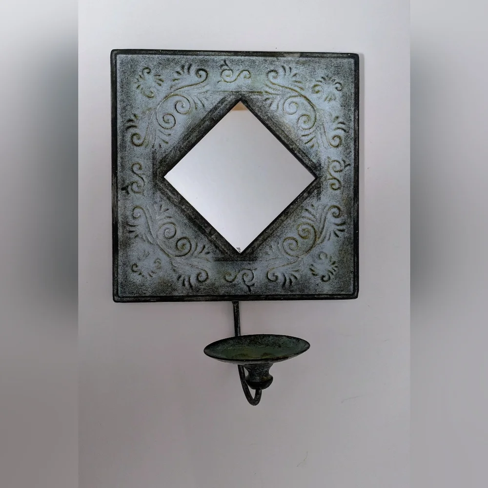 Mirror Triangle Distressed Black Gray Candle Holder Home Decor 10 X 10